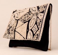 Tribal Mosaic Beaded Clutch with Elegant Chain Strap