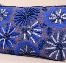 Twilight Petals Embroidered Sequin Pouch