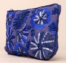Twilight Petals Embroidered Sequin Pouch