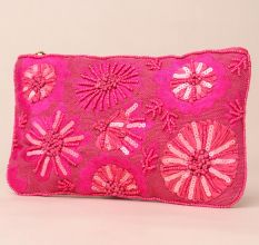 Rosé Radiance Hand-Beaded Sequin Pouch