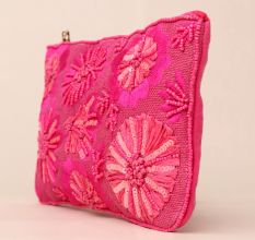 Rosé Radiance Hand-Beaded Sequin Pouch