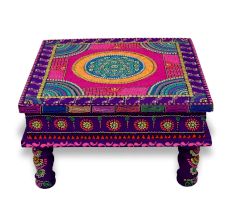 Handicraft Wooden Chourang Pooja Chowki in Purple and Pink