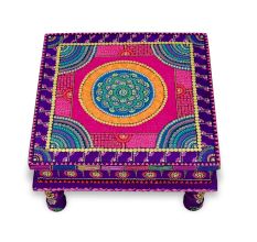 Handicraft Wooden Chourang Pooja Chowki in Purple and Pink