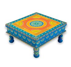 Handicraft Wooden Chourang Pooja Chowki Ferozi and Peach