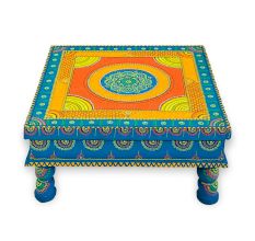 Handicraft Wooden Chourang Pooja Chowki Ferozi and Peach