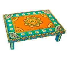 Handicraft Wooden Chourang Pooja Chowki Ferozi and Peach