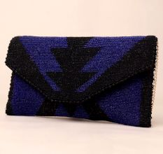 Midnight Geo Luxe Hand-Beaded Clutch with Chain Strap