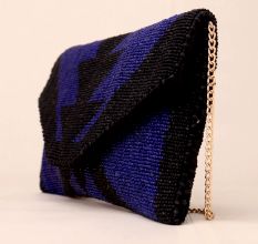 Midnight Geo Luxe Hand-Beaded Clutch with Chain Strap