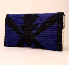 Midnight Geo Luxe Hand-Beaded Clutch with Chain Strap