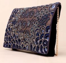 Celestial Bloom Hand-Beaded Clutch with Elegant Chain Strap