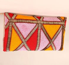 Sunburst Mosaic Hand-Beaded Envelope Clutch with Chain Strap