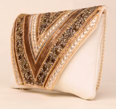 Golden Mirage Hand-Embroidered Party Clutch with Chain Strap