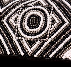 Midnight Monochrome Hand-Beaded Geometric Clutch with Chain Strap