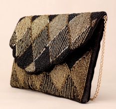 Golden Lattice Evening Clutch with Detachable Chain Strap