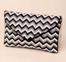 Chevron Chic Hand-Beaded Clutch with Detachable Chain Strap