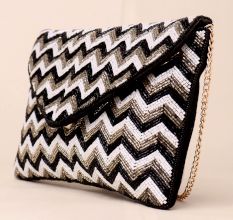 Chevron Chic Hand-Beaded Clutch with Detachable Chain Strap