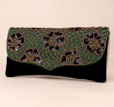 Royal Garden Hand-Beaded Velvet Clutch with Chain Strap