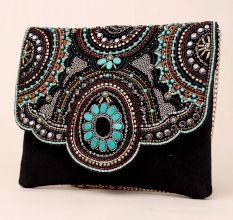 Majestic Medallion Hand-Beaded Clutch with Gold Chain Strap