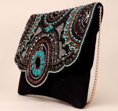 Majestic Medallion Hand-Beaded Clutch with Gold Chain Strap