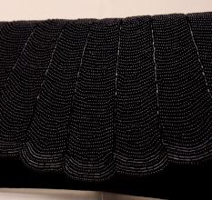 Noir Elegance Chevron Beaded Clutch with Chain Strap
