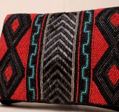 Tribal Rhythm Hand-Beaded Statement Clutch with Gold Chain Strap