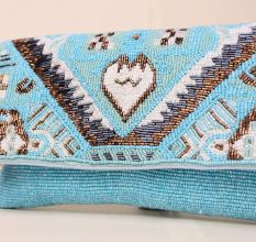 Boho Spirit Hand-Beaded Clutch with Tribal Motifs and Chain Strap