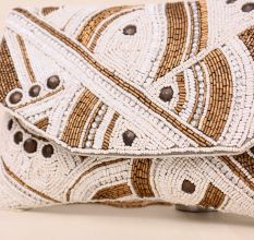 Golden Hand-Beaded Envelope Clutch with Chain Strap