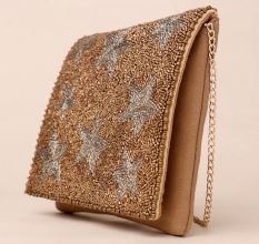 Celestial Spark Beaded Evening Clutch with Chain Strap