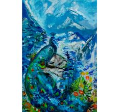 Peacock Acrylic Canvas Painting by Artist Dr. Maya Subramoni 30 x 20 Inches