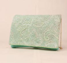 Bloom Hand-Embroidered Clutch with Elegant Chain Strap