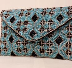 Midnight Tapestry Beaded Clutch with Elegant Chain Strap