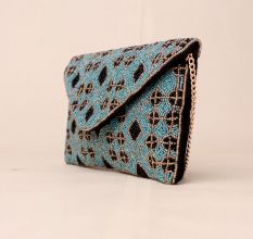Midnight Tapestry Beaded Clutch with Elegant Chain Strap