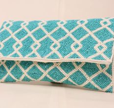 Celestial Grid Hand-Beaded Clutch with Detachable Chain Strap