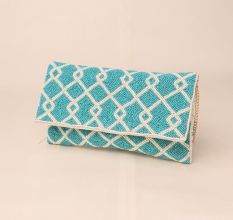 Celestial Grid Hand-Beaded Clutch with Detachable Chain Strap