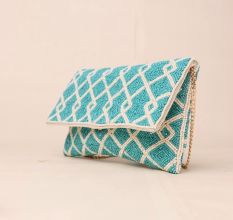 Celestial Grid Hand-Beaded Clutch with Detachable Chain Strap