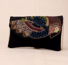 Majestic Winged Muse Beaded Evening Clutch with Chain Strap