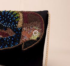 Majestic Winged Muse Beaded Evening Clutch with Chain Strap