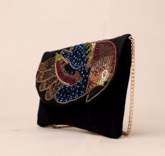 Majestic Winged Muse Beaded Evening Clutch with Chain Strap