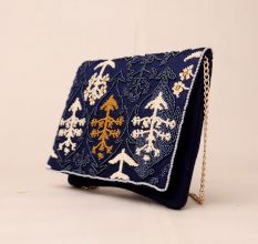 Twilight Canopy Hand-Beaded Clutch with Chain Strap
