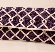 Midnight Lattice Hand-Beaded Clutch with Detachable Chain Strap