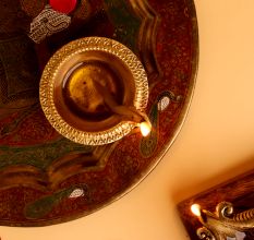 Round Handmade Brass Golden Diwali Diya For Temple Decor