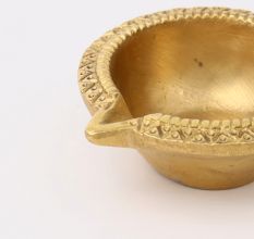 Round Handmade Brass Golden Diwali Diya For Temple Decor