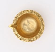 Round Handmade Brass Golden Diwali Diya For Temple Decor