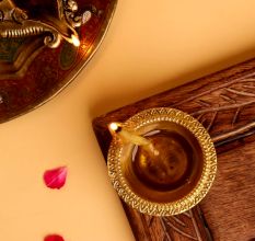 Round Handmade Brass Golden Diwali Diya For Temple Decor