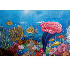 Life Underwater Acrylic Canvas Painting by Dr Maya Subramoni 36 x 24 Inches