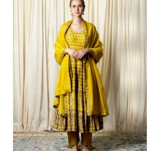 Yellow Gathered Anarkali Set