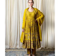 Yellow Gathered Anarkali Set