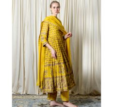 Yellow Gathered Anarkali Set