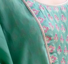 Green Gathered Anarkali Set