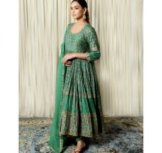 Green Gathered Anarkali Set